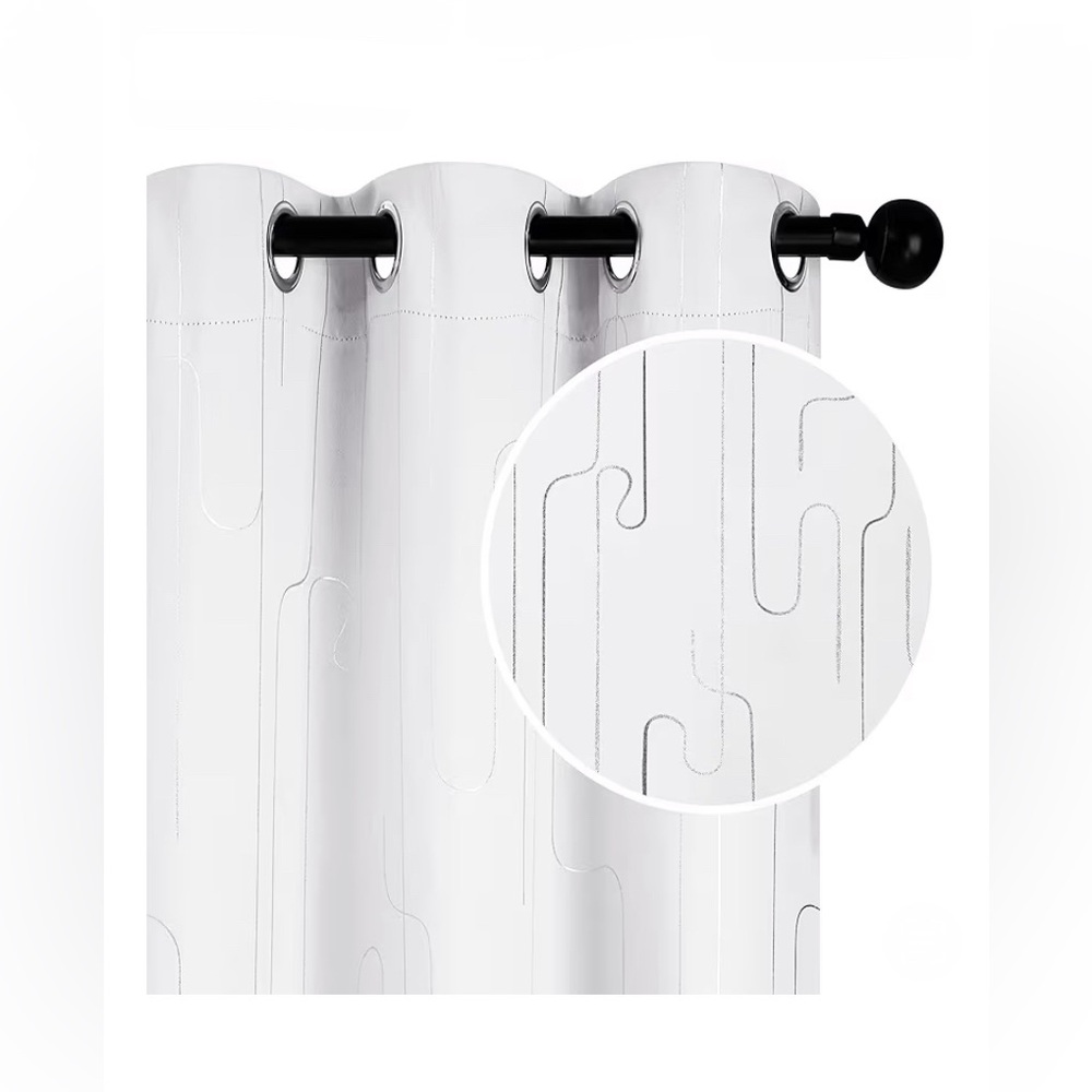Deconovo White Curtain (Silver Foil Printed)  42W x 63L Inch, 2 Panels!